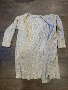 Pink Rose Cream Bouclé Open-Front Cardigan with Pockets